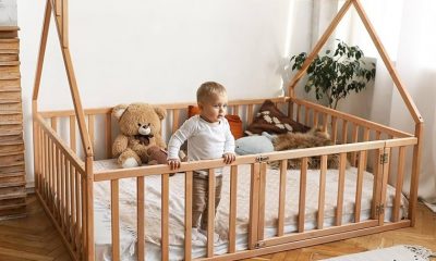 Toddler in king size bed