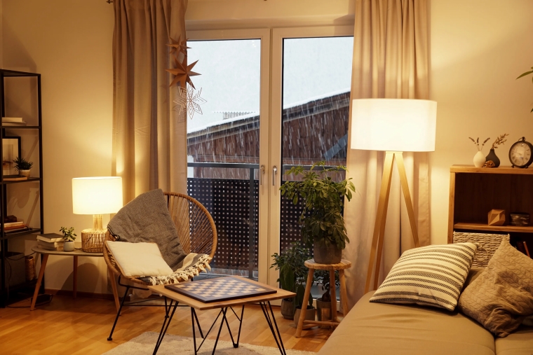 room with led light globes